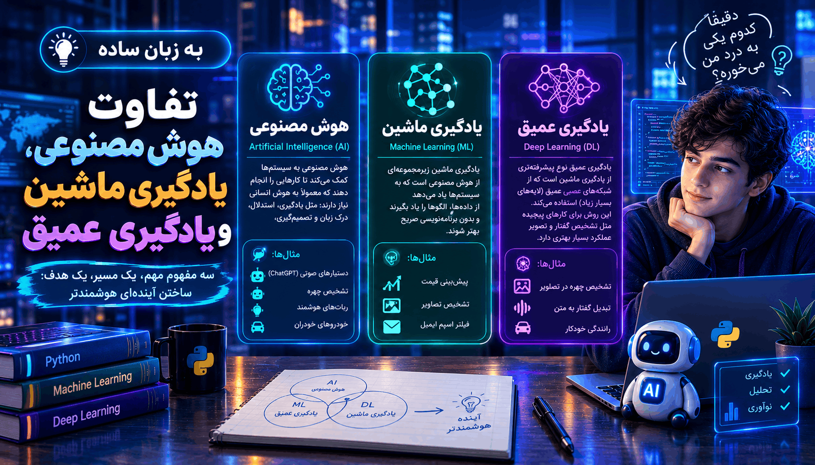تفاوت هوش مصنوعی، یادگیری ماشین و یادگیری عمیق به زبان ساده