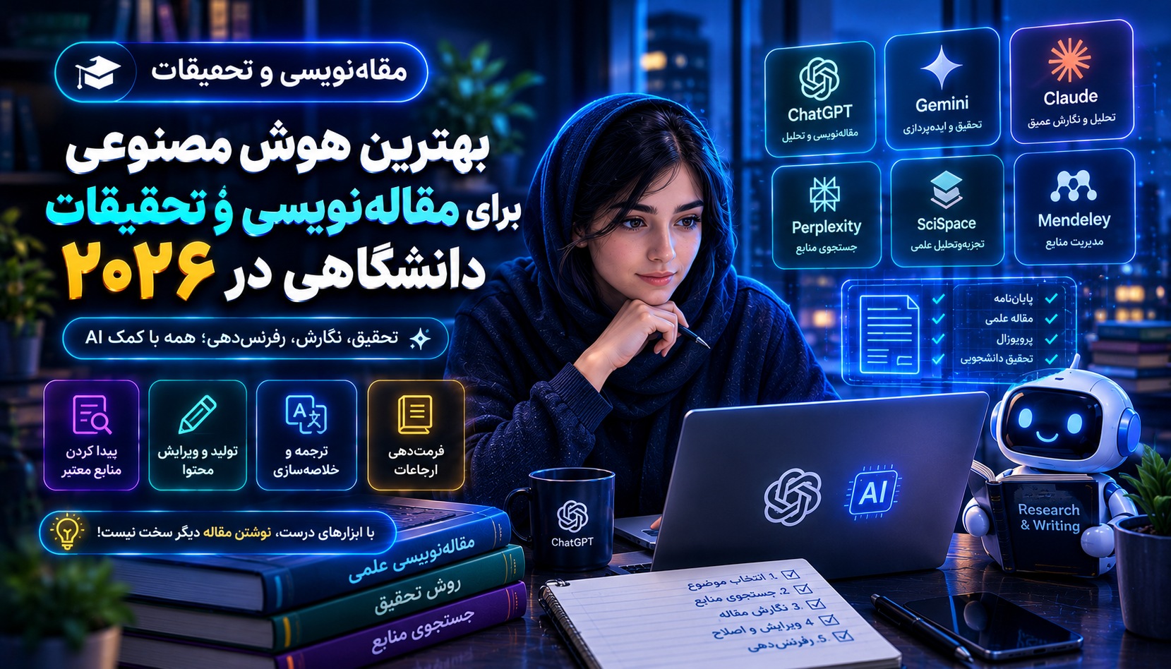 بهترین هوش مصنوعی برای مقاله‌نویسی و تحقیقات دانشگاهی در ۲۰۲۶